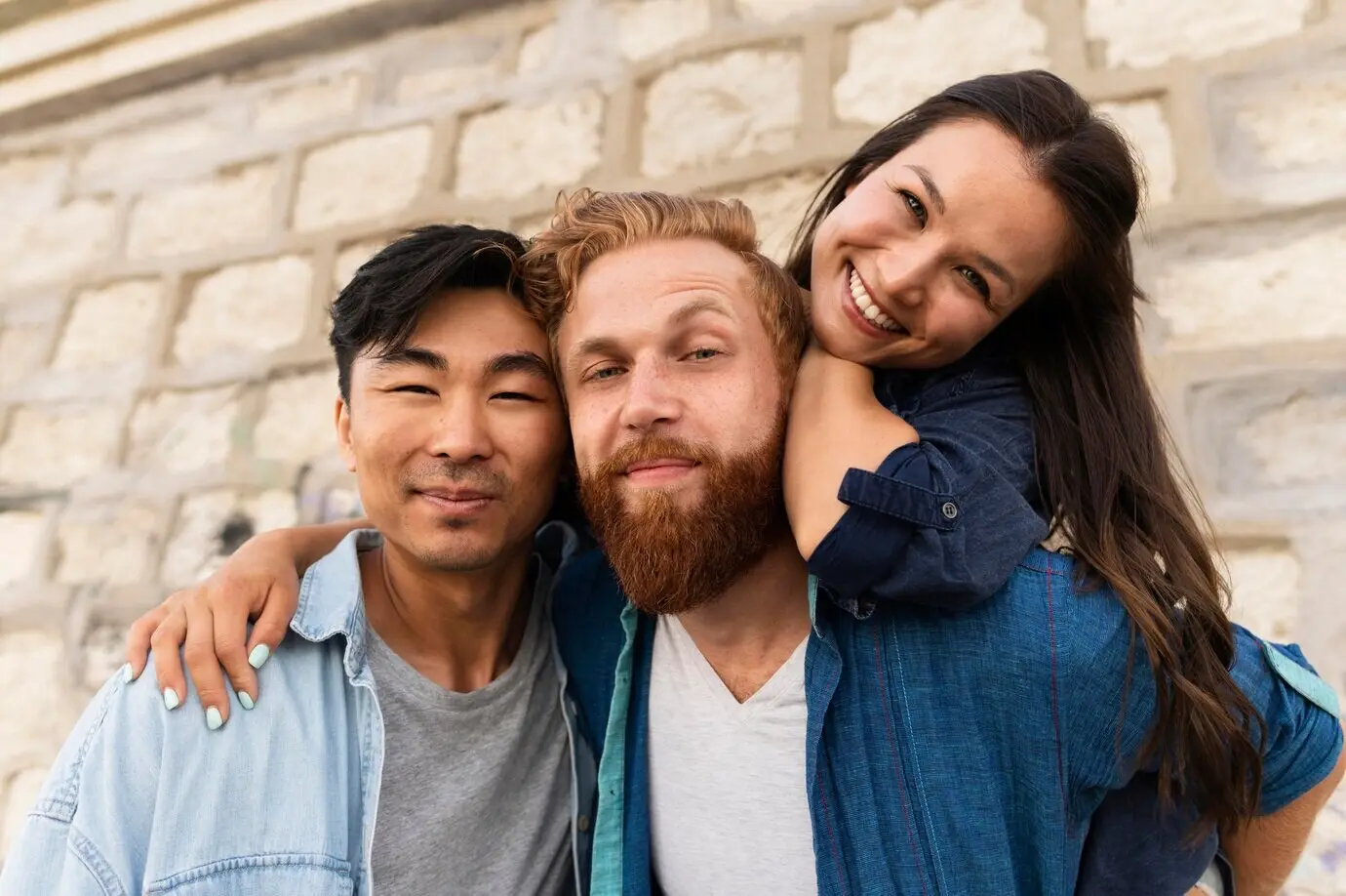 Plano medio de amigos posando juntos